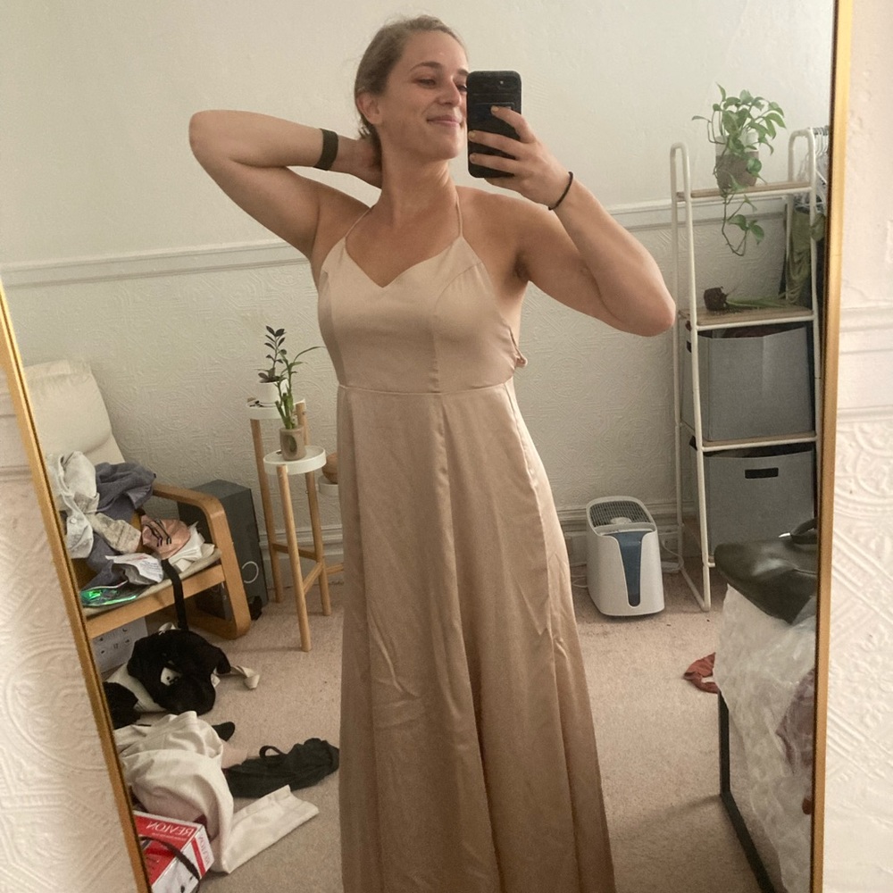 Show Me Your Mumu Goddess Godshaw Gown bridesmaid dress in champagne